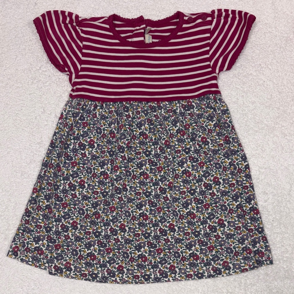 JoJo Maman Bebe Striped Berry Top with Floral Skirt - Berry, Navy, White 4/5